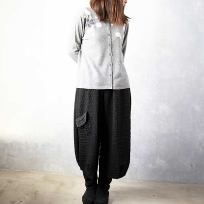 ウールカシミヤ混 花柄カーディガン 全4色 M〜L