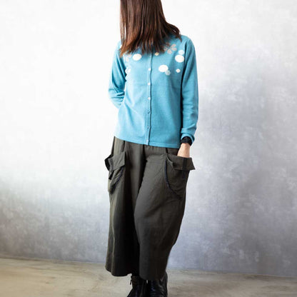 ウールカシミヤ混 花柄カーディガン 全4色 M〜L