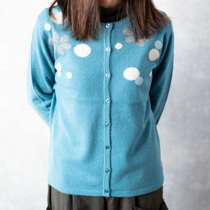 ウールカシミヤ混 花柄カーディガン 全4色 M〜L