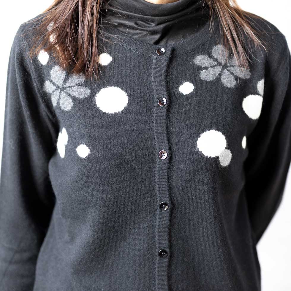 ウールカシミヤ混 花柄カーディガン 全4色 M〜L