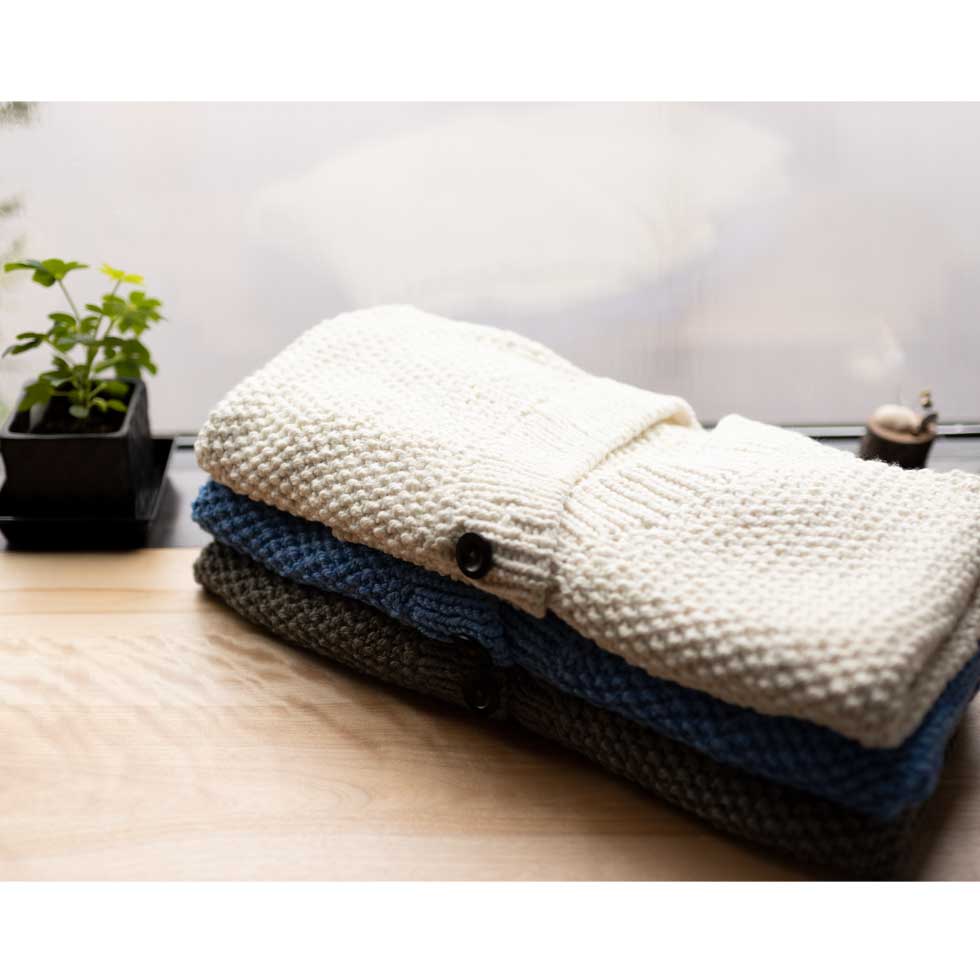 アルパカ混 ペルー産ハンドニット ショート丈カーディガン 全3色 M〜L