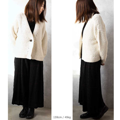 アルパカ混 ペルー産ハンドニット ショート丈カーディガン 全3色 M〜L