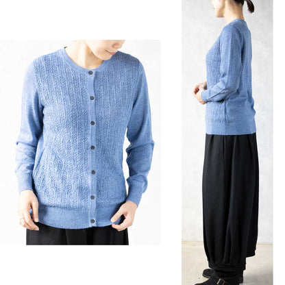 ベビーリャマ100% 地柄 ラウンドネックカーディガン 全5色 M〜L