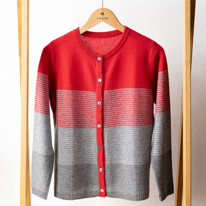 カシミヤ100% グラデーション ナローボーダーカーディガン 全5色 M〜L