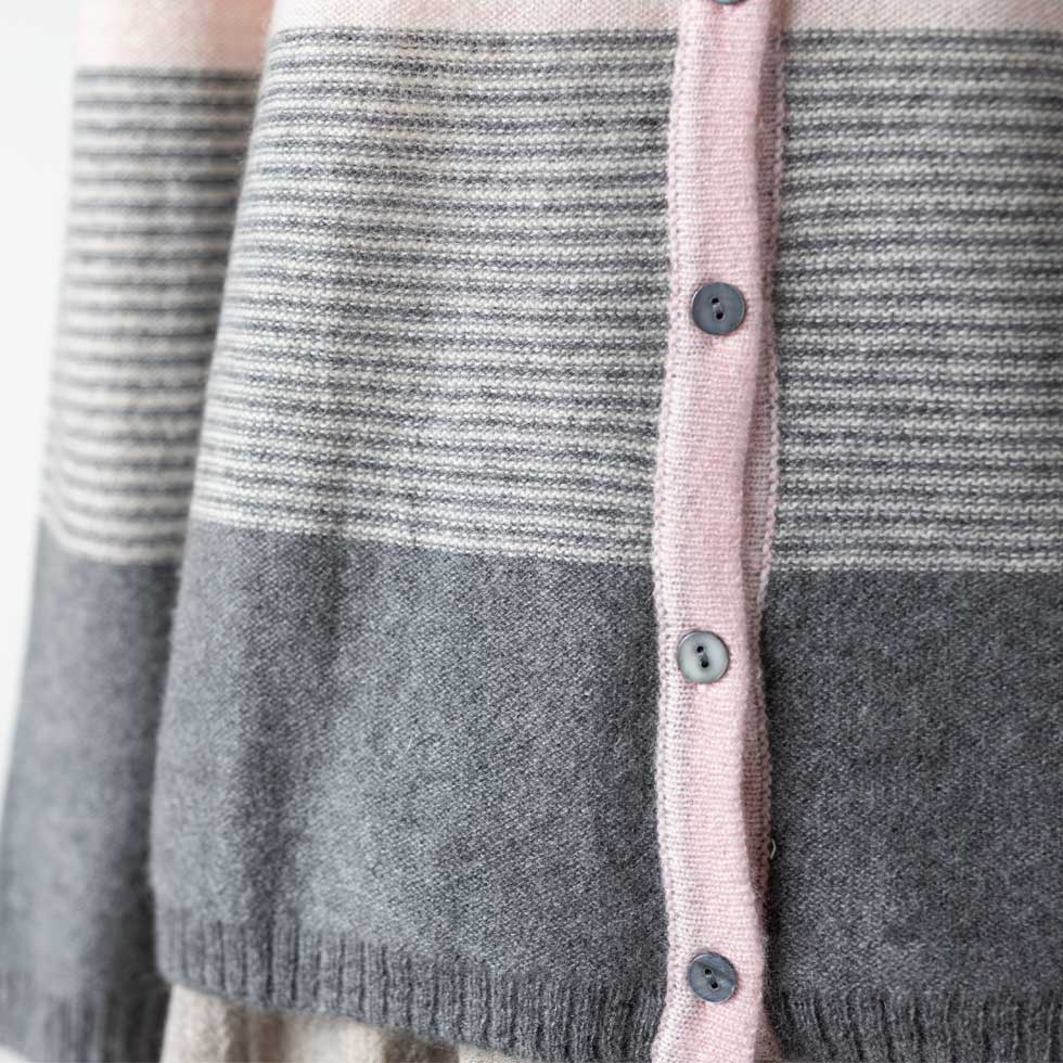 カシミヤ100% グラデーション ナローボーダーカーディガン 全5色 M〜L