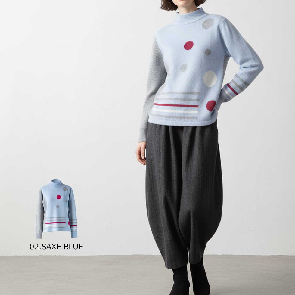 カシミヤ100% 水玉&ボーダープルオーバー 全4色 M〜L