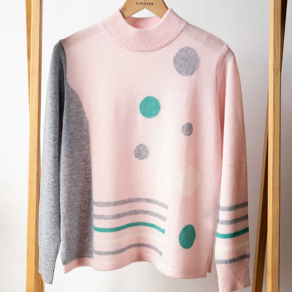 カシミヤ100% 水玉&ボーダープルオーバー 全4色 M〜L