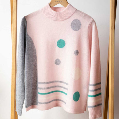 カシミヤ100% 水玉&ボーダープルオーバー 全4色 M〜L