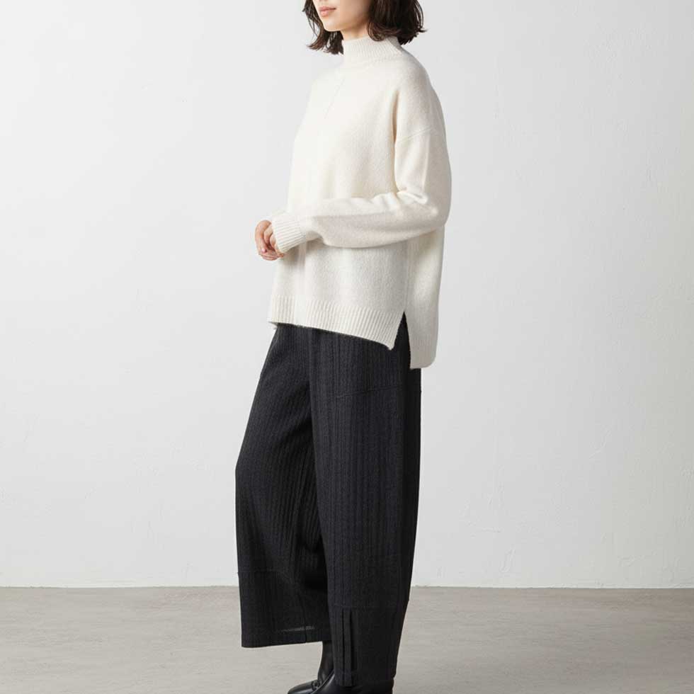 ヤク100% ハイネックプルオーバー センターシーム 全3色 M〜L