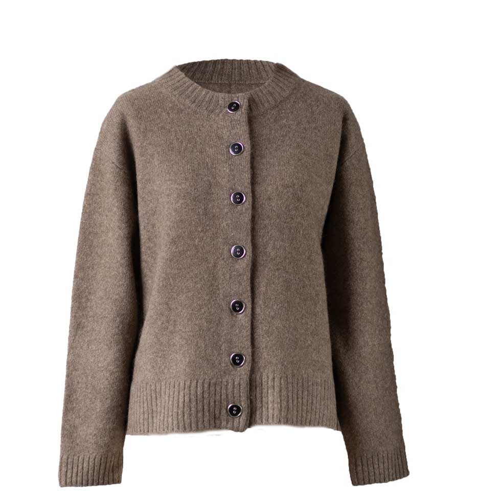 ヤク100% 丸首ボタンカーディガン 全6色 M〜L