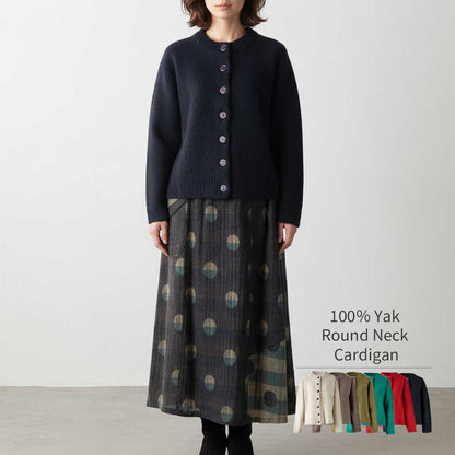 ヤク100% 丸首ボタンカーディガン 全6色 M〜L