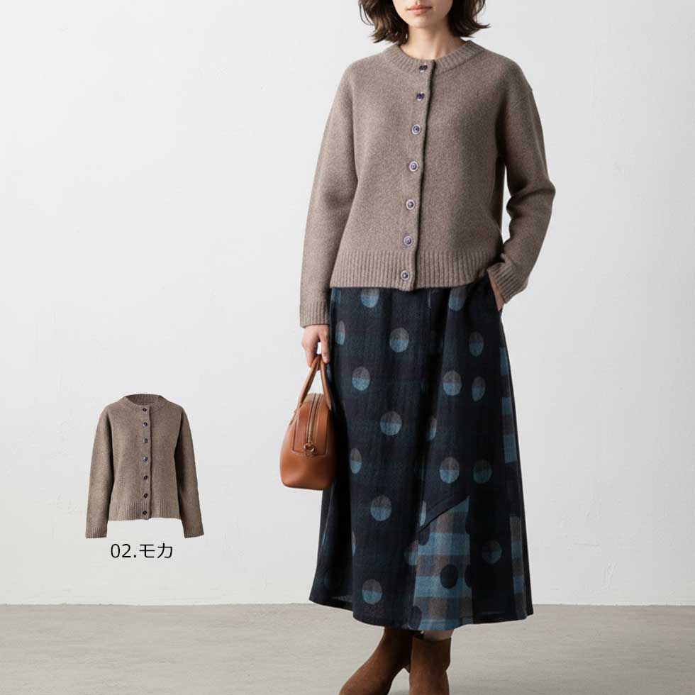 ヤク100% 丸首ボタンカーディガン 全6色 M〜L