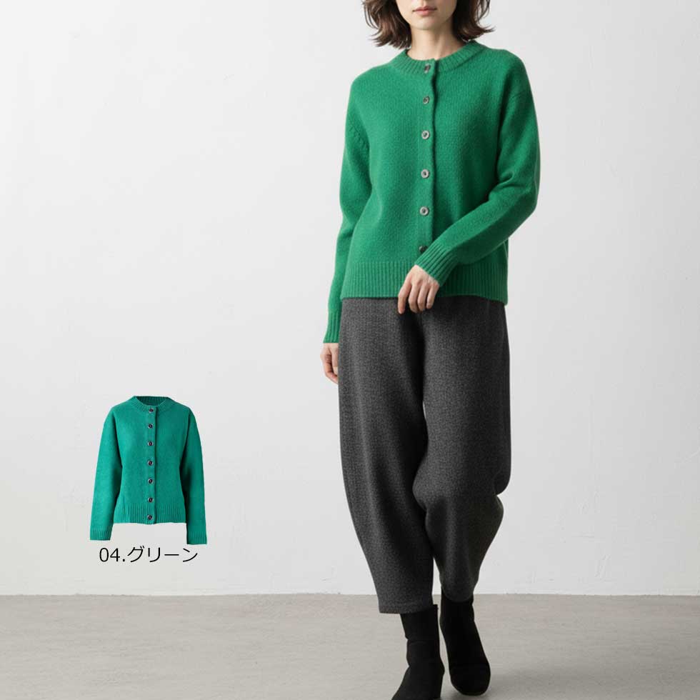 ヤク100% 丸首ボタンカーディガン 全6色 M〜L
