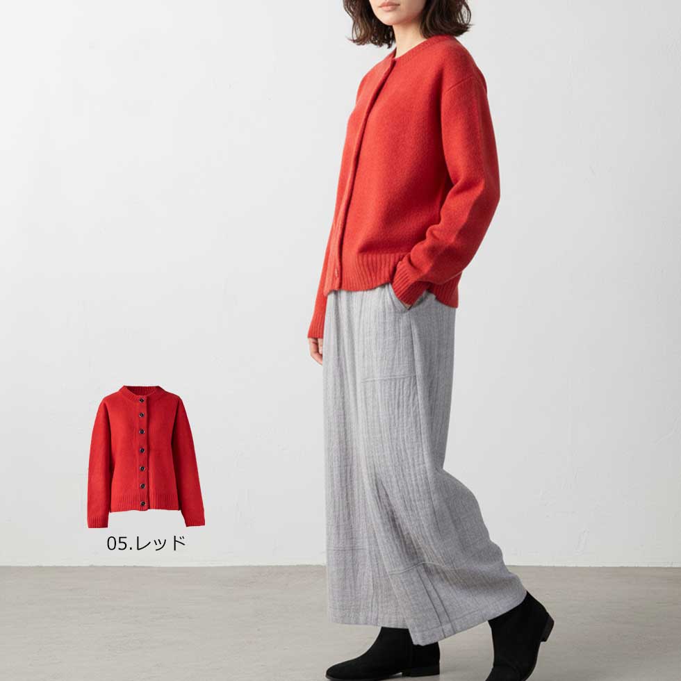 ヤク100% 丸首ボタンカーディガン 全6色 M〜L