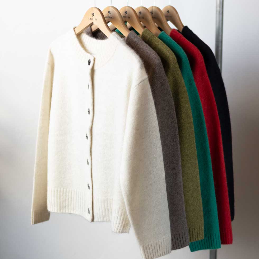 ヤク100% 丸首ボタンカーディガン 全6色 M〜L