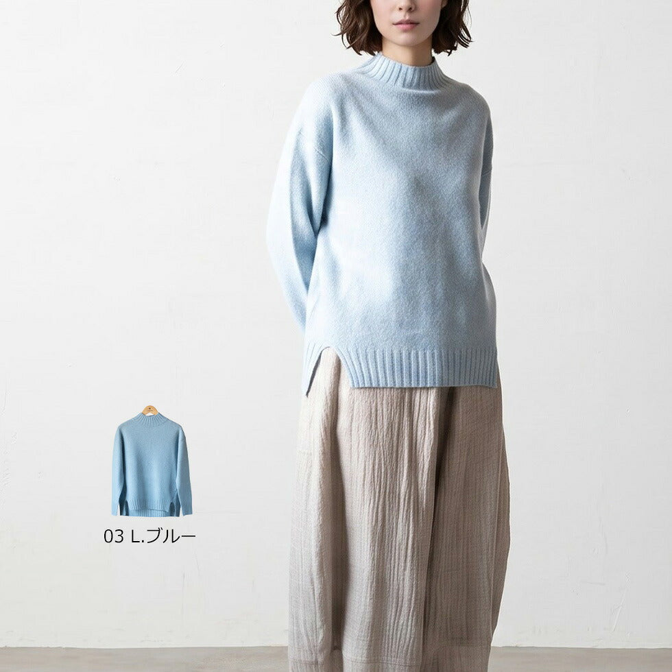 ヤク100% 前後差裾のハイネックプルオーバー 全6色 M〜L