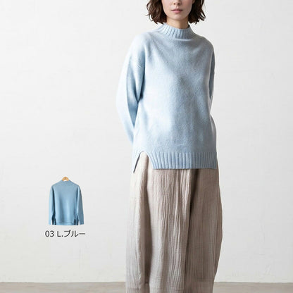 ヤク100% 前後差裾のハイネックプルオーバー 全6色 M〜L