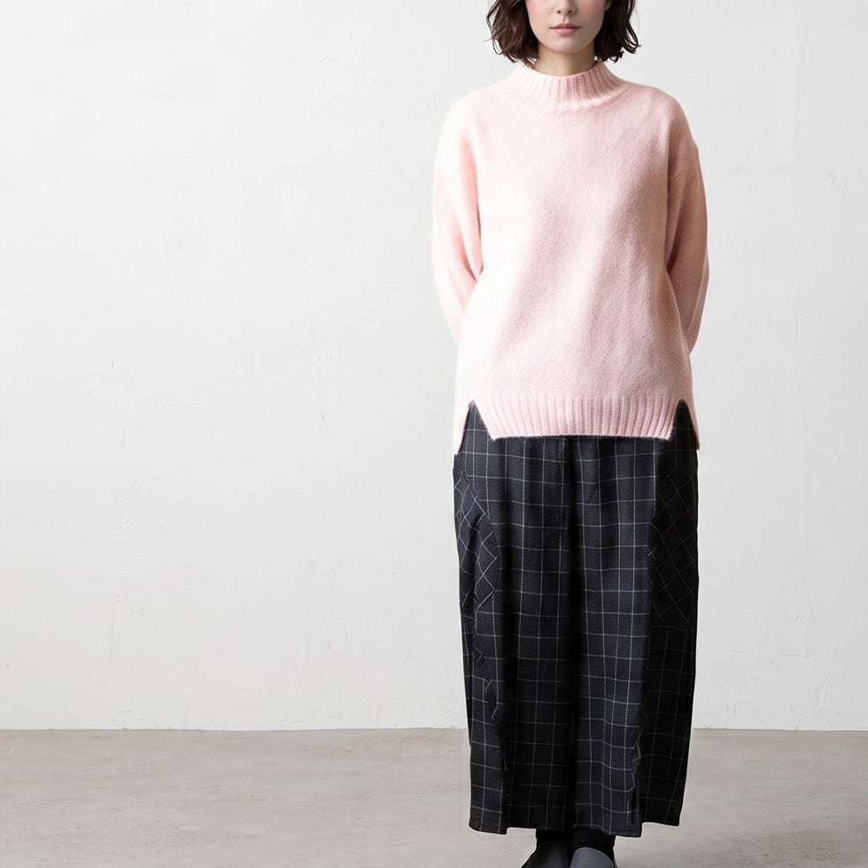 ヤク100% 前後差裾のハイネックプルオーバー 全6色 M〜L