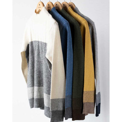 ヤク混 リブ バイカラープルオーバー あたたか 全5色 M〜L