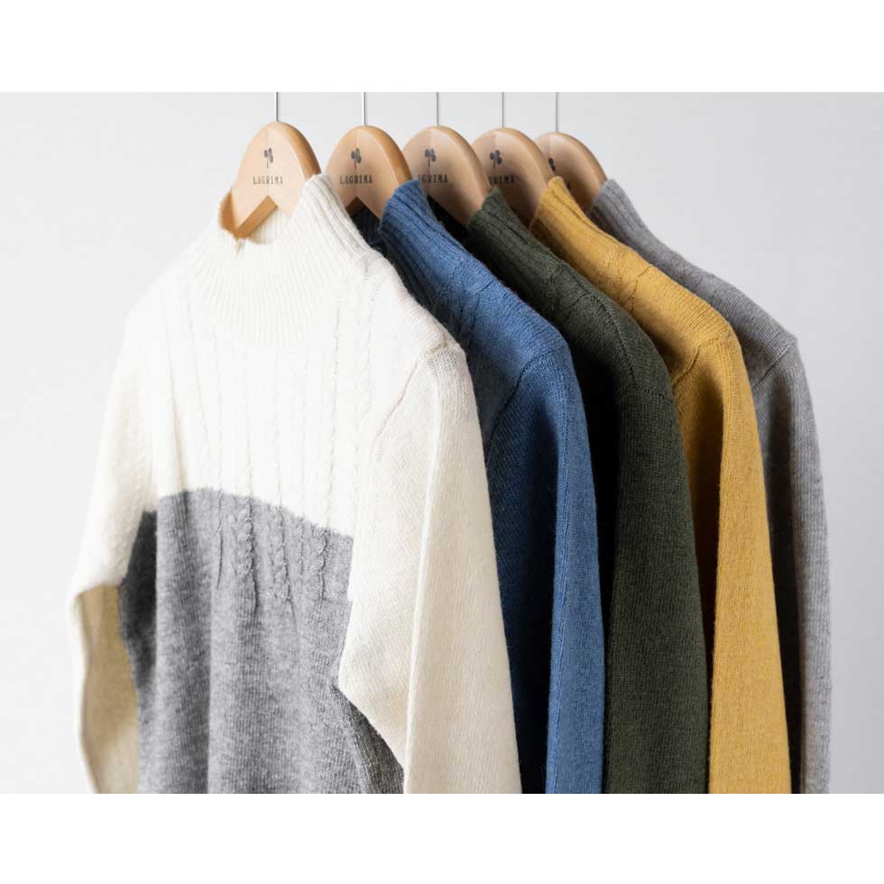 ヤク混 リブ バイカラープルオーバー あたたか 全5色 M〜L
