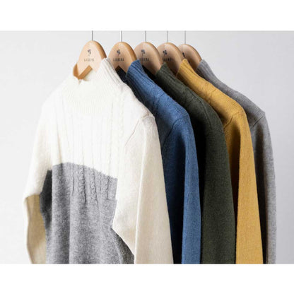 ヤク混 リブ バイカラープルオーバー あたたか 全5色 M〜L