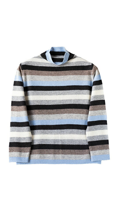 カシミヤ100% マルチボーダープルオーバー 全4色 M〜L