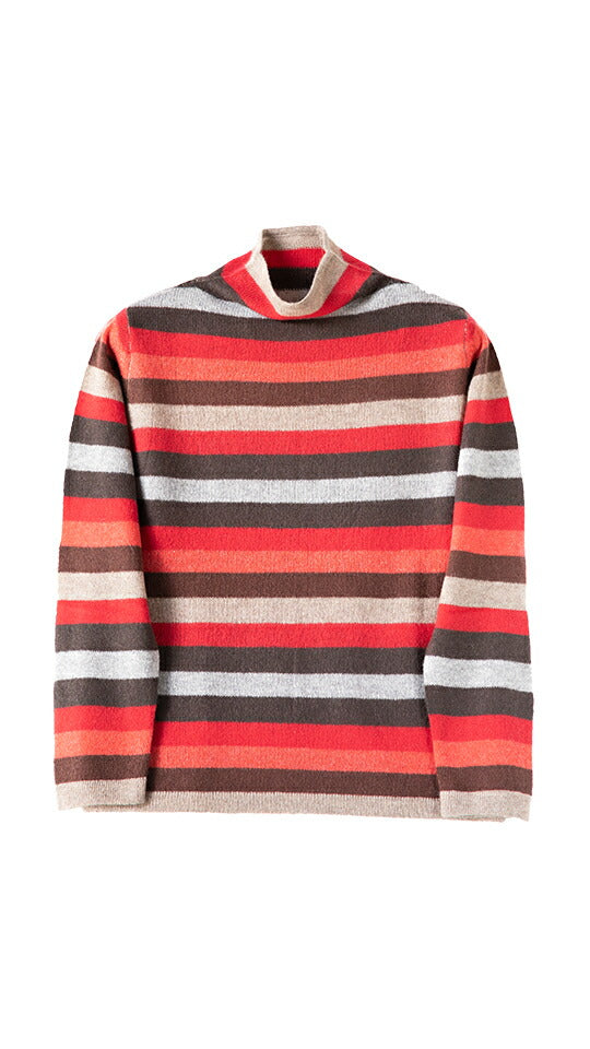 カシミヤ100% マルチボーダープルオーバー 全4色 M〜L