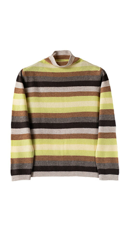 カシミヤ100% マルチボーダープルオーバー 全4色 M〜L