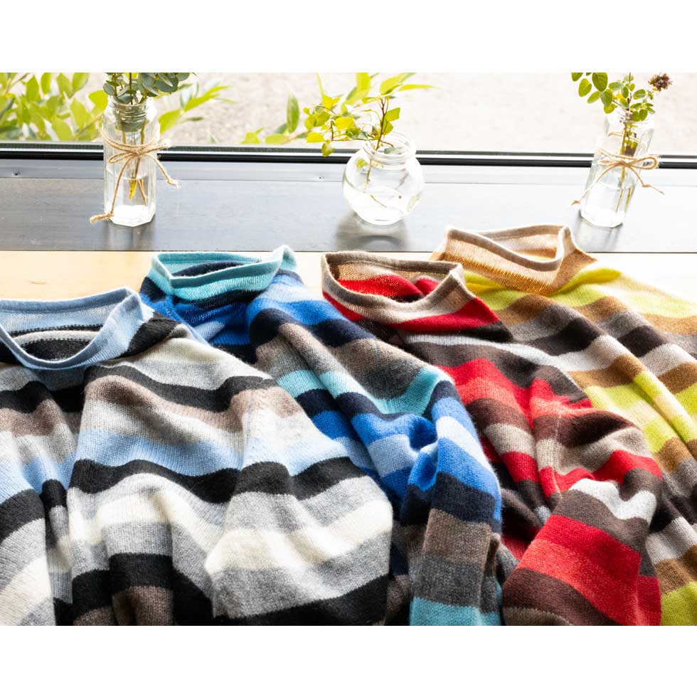 カシミヤ100% マルチボーダープルオーバー 全4色 M〜L