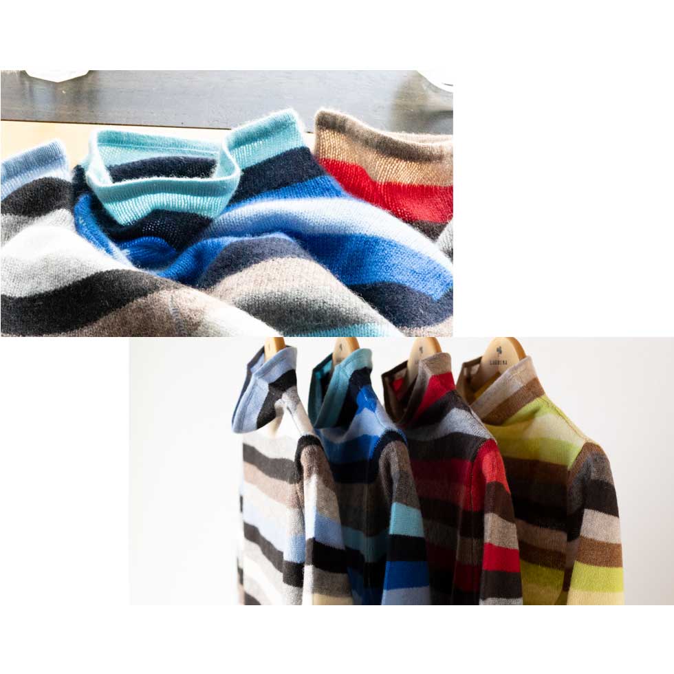 カシミヤ100% マルチボーダープルオーバー 全4色 M〜L