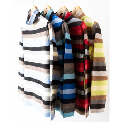 カシミヤ100% マルチボーダープルオーバー 全4色 M〜L