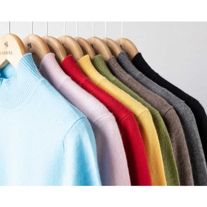 カシミヤ100% ボトルネック シンプルプルオーバー 全8色 M〜L