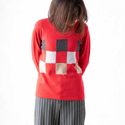 カシミヤ100% チェッカー柄ボトルネックプルオーバー 全3色 M〜L