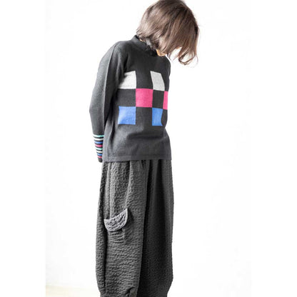 カシミヤ100% チェッカー柄ボトルネックプルオーバー 全3色 M〜L
