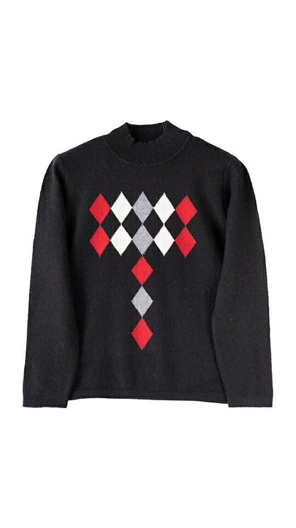 カシミヤ100% ダイヤ柄ハイネックプルオーバー 全3色 M〜L