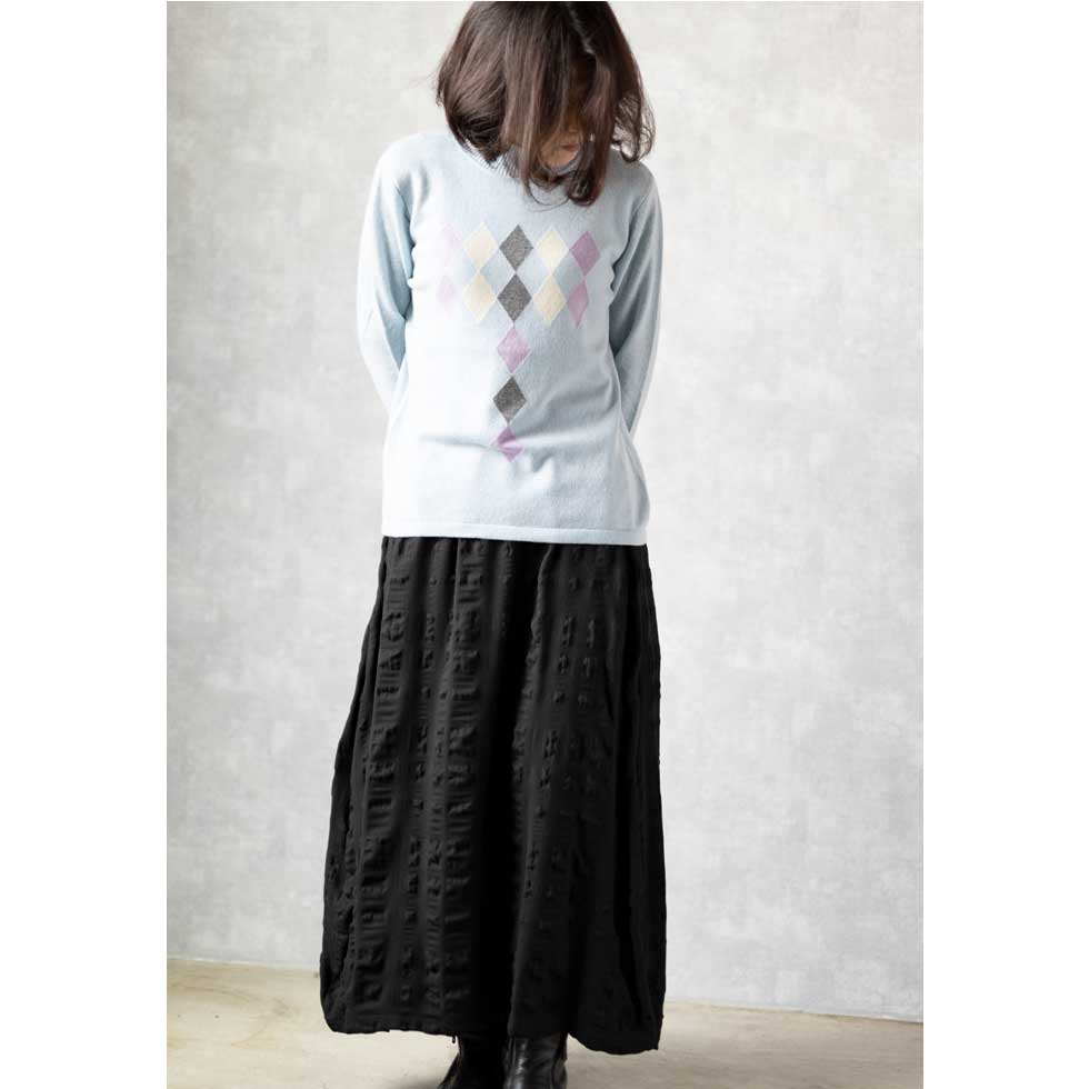 カシミヤ100% ダイヤ柄ハイネックプルオーバー 全3色 M〜L