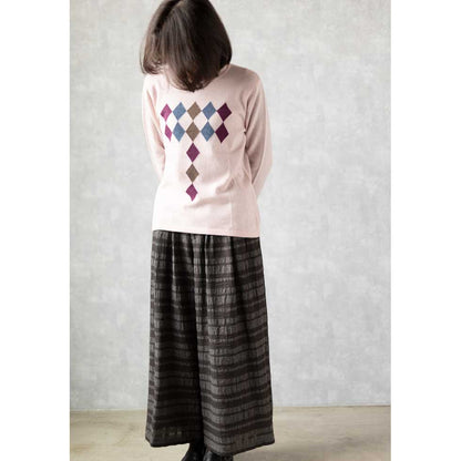 カシミヤ100% ダイヤ柄ハイネックプルオーバー 全3色 M〜L