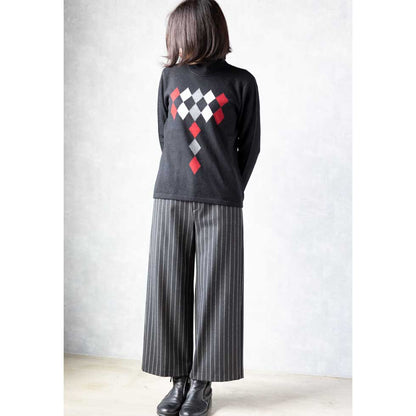 カシミヤ100% ダイヤ柄ハイネックプルオーバー 全3色 M〜L