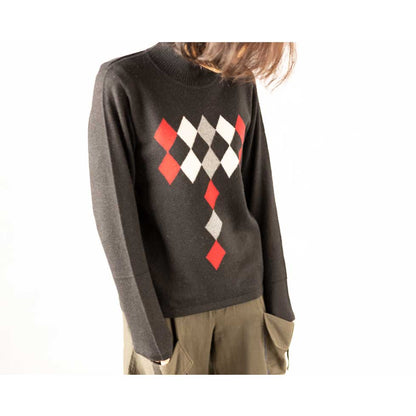 カシミヤ100% ダイヤ柄ハイネックプルオーバー 全3色 M〜L