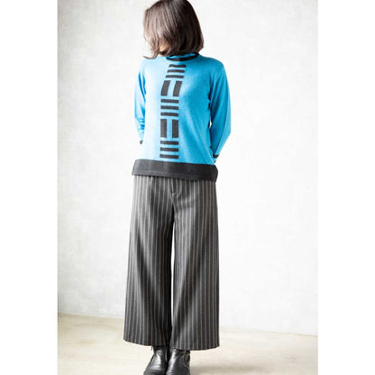 カシミヤ100% バーコード柄 ボトルネックプルオーバー 全3色 M〜L