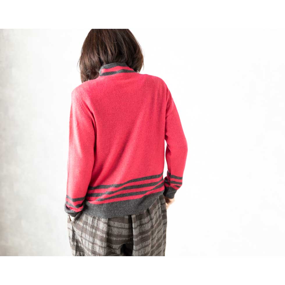 カシミヤ100% バーコード柄 ボトルネックプルオーバー 全3色 M〜L