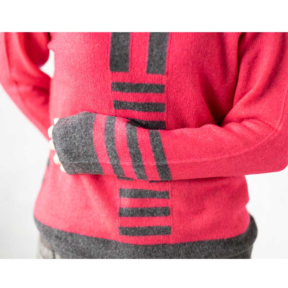 カシミヤ100% バーコード柄 ボトルネックプルオーバー 全3色 M〜L
