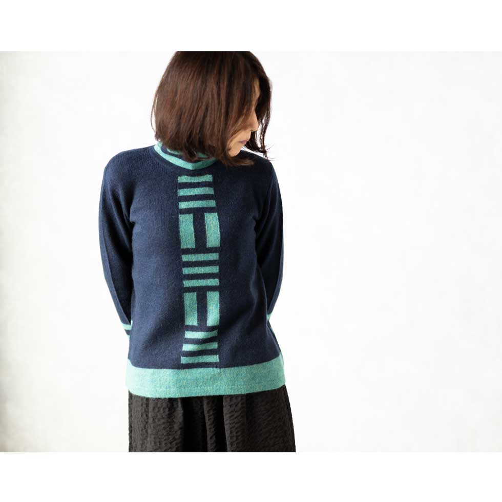 カシミヤ100% バーコード柄 ボトルネックプルオーバー 全3色 M〜L