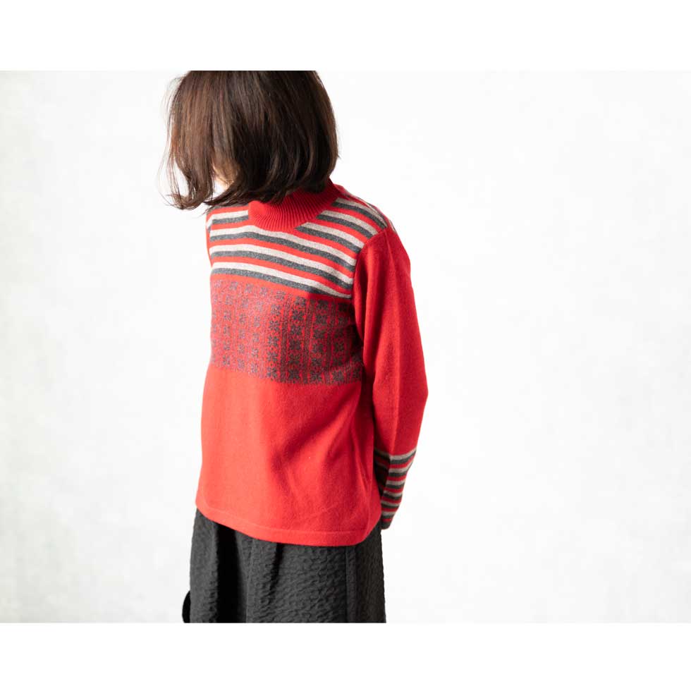 カシミヤ100% ノルディック柄モックネックプルオーバー 全5色 M〜L