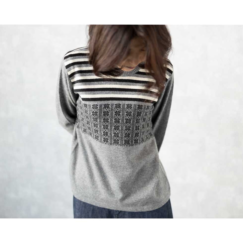 カシミヤ100% ノルディック柄モックネックプルオーバー 全5色 M〜L
