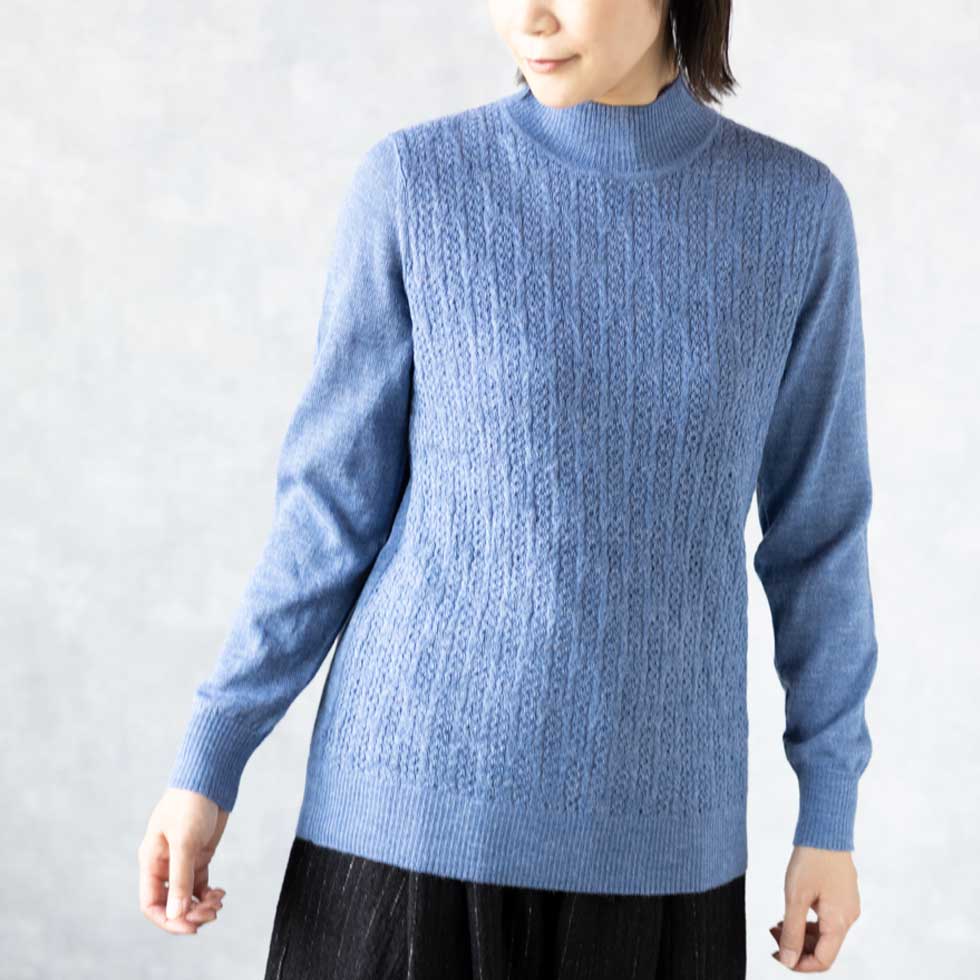 ベビーリャマ100% 地柄 ハイネックプルオーバー 全5色 M〜L