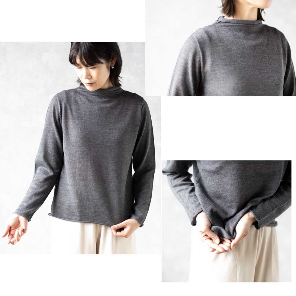 ウール100% 細ボーダー 2枚重ねプルオーバー 3WAY 全4色 M〜L