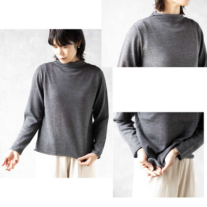 ウール100% 細ボーダー 2枚重ねプルオーバー 3WAY 全4色 M〜L