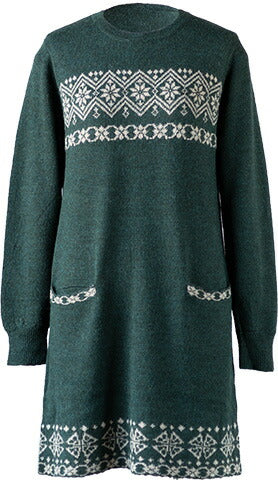 ベビーアルパカ ノルディック調 クルーネックチュニック ポケット付 全4色 M〜L