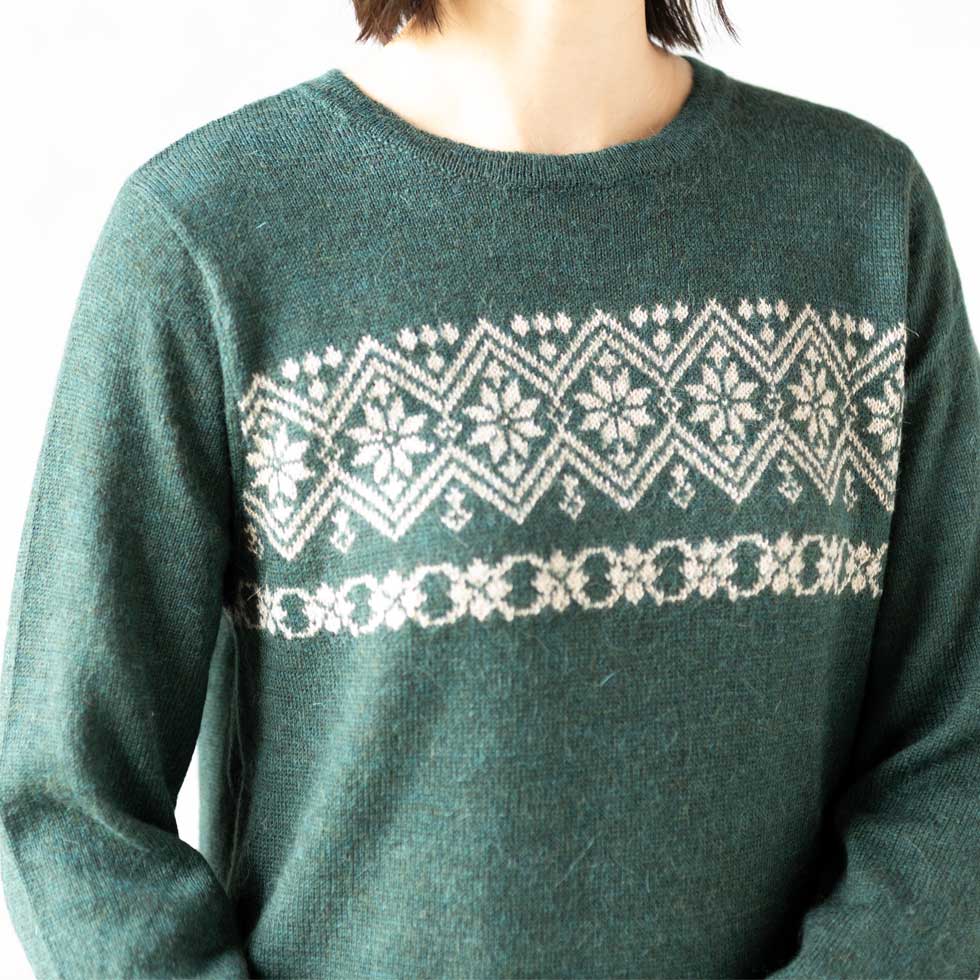 ベビーアルパカ ノルディック調 クルーネックチュニック ポケット付 全4色 M〜L